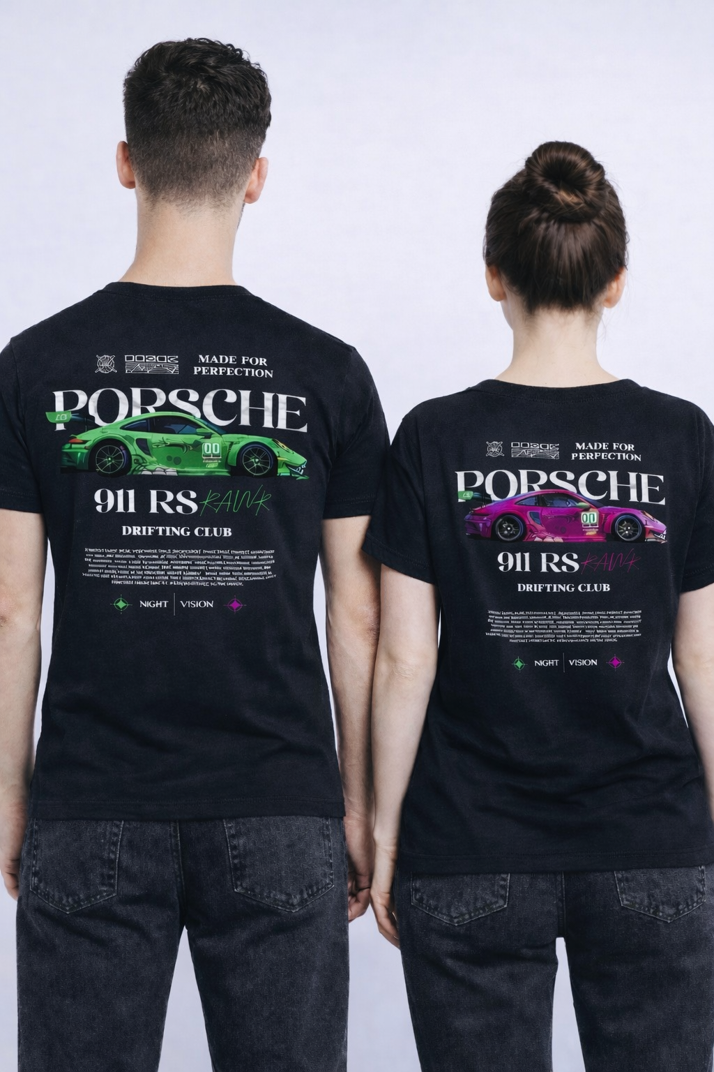 Pack of 2: Porsche 911 RS RAWR Matching Regular Fit T-shirts (Back Side Printed)