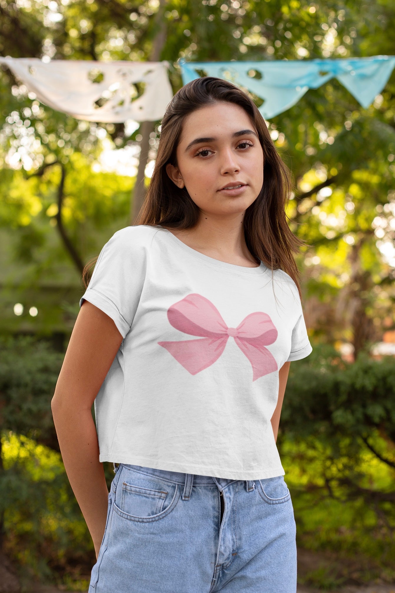 Pink Bow Women's Crop T-shirt (Coquette Themed)