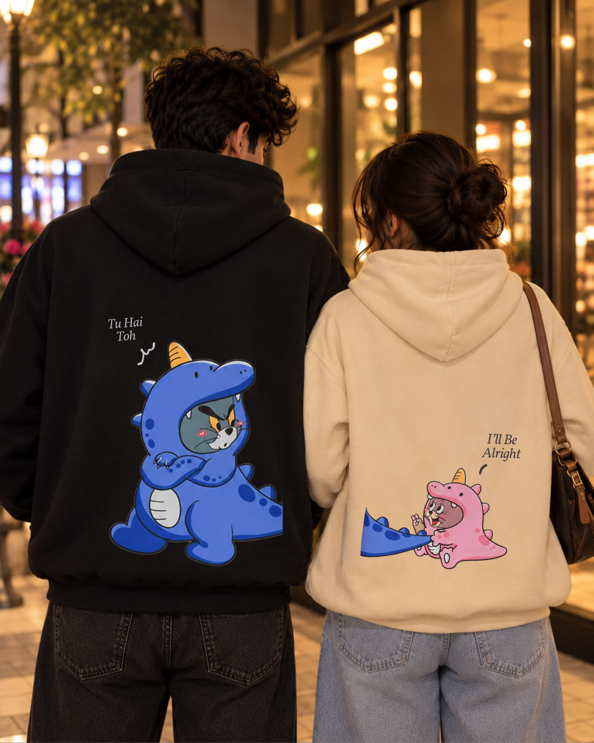 Pack of 2: Tom and Jerry Matching Hoodies (Back Side Printed) with Custom Texts