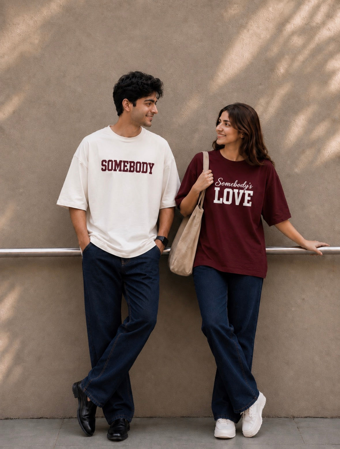 Pack of 2: Somebody's Love and Somebody Matching Oversized T-shirts (Front Side Printed)