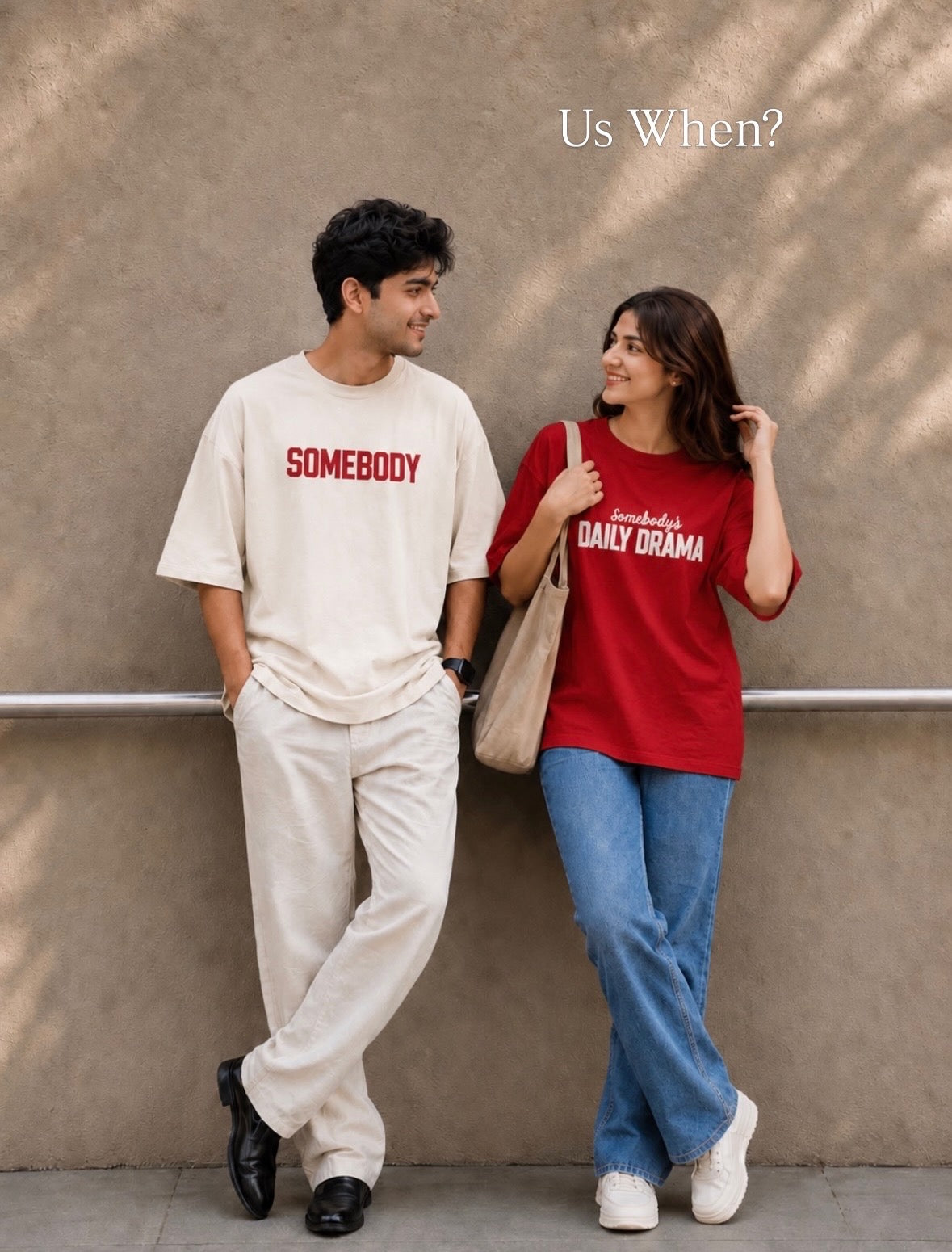 Pack of 2: Somebody's Daily Drama and Somebody Matching Oversized T-shirts (Front Side Printed)