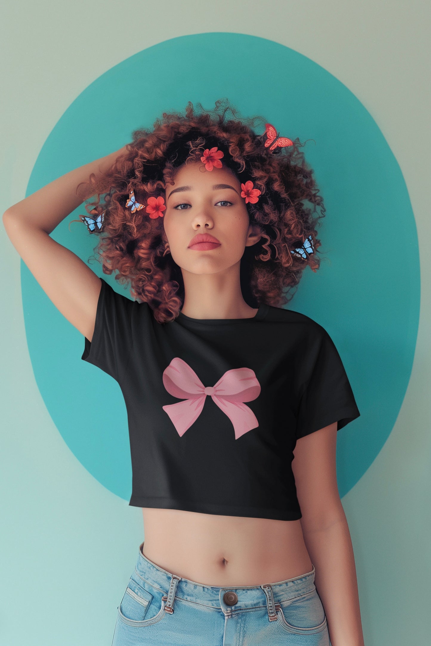 Pink Bow Women's Crop T-shirt (Coquette Themed)