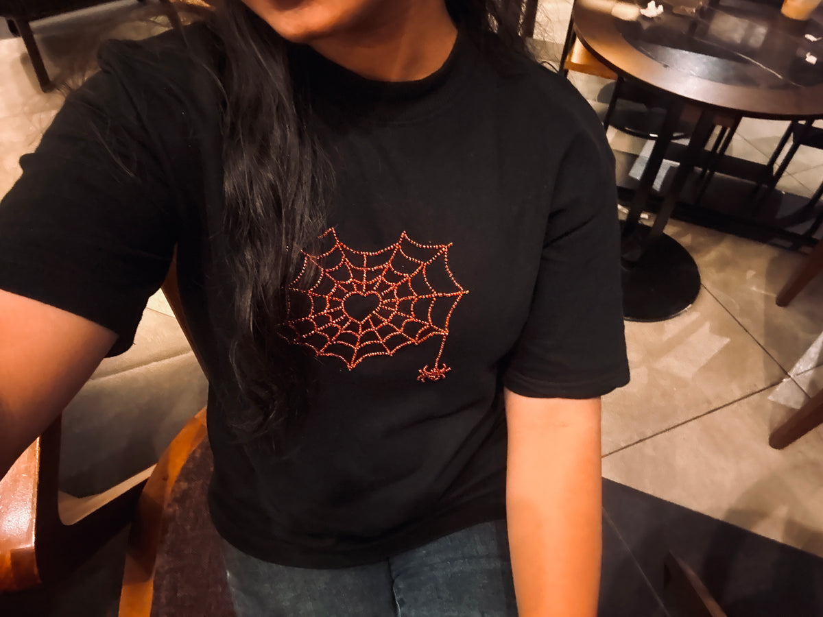 Spider-Web Beaded Oversized T-shirt (Hand bead Embroidered)