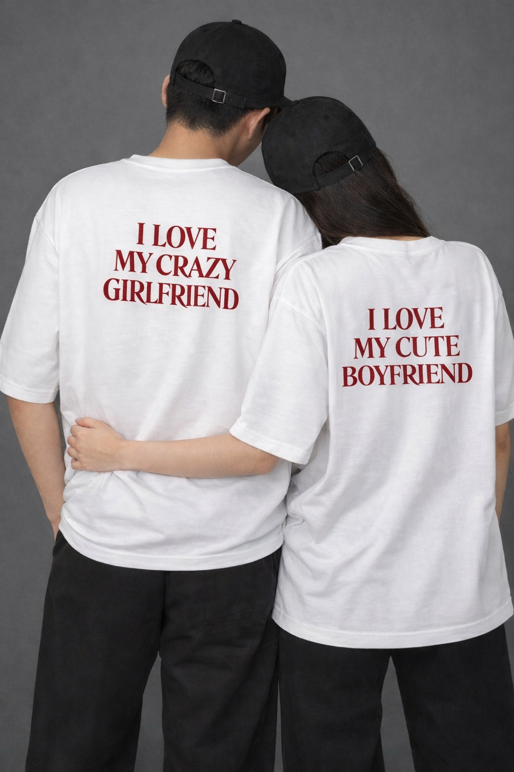 Pack of 2: I Love My Crazy Girlfriend & Cute Boyfriend Matching Oversized T-shirts (Both Side Printed)
