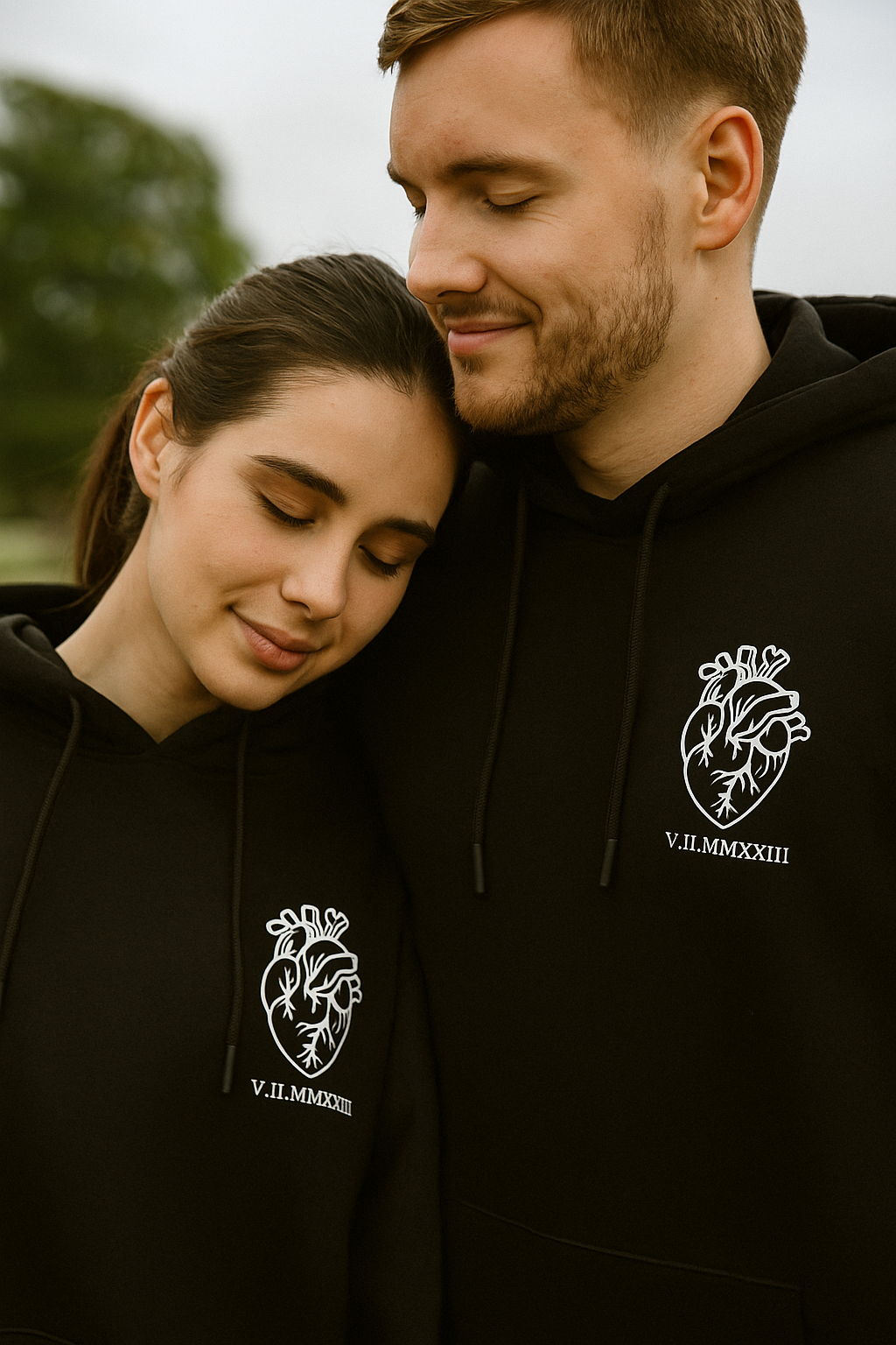 Pack of 2 : Custom Heart with Roman Date Printed Couple Hoodies