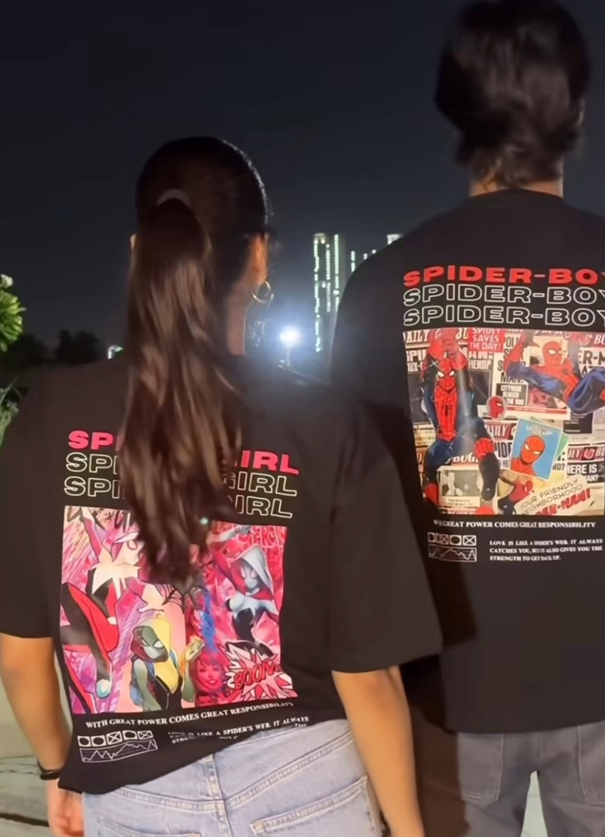Pack of 2: Spider-Boy and Spider-Girl Matching Oversized T-shirts (Both Side Printed)