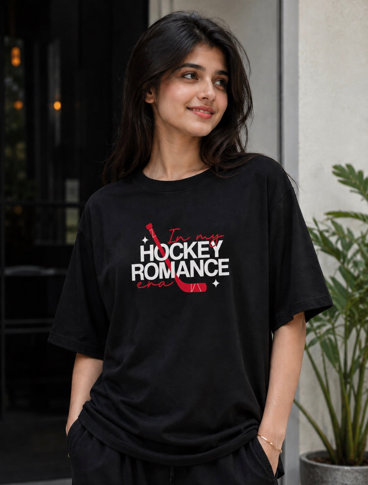 In My Hockey Romance Era Off Campus Unisex Classic Oversized T-shirt (Front Side Printed)