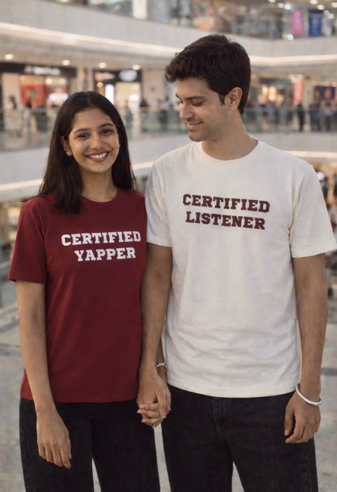 Pack of 2: Certified Yapper and Certified Listener Matching Regular Fit T-shirts (Front Side Printed)