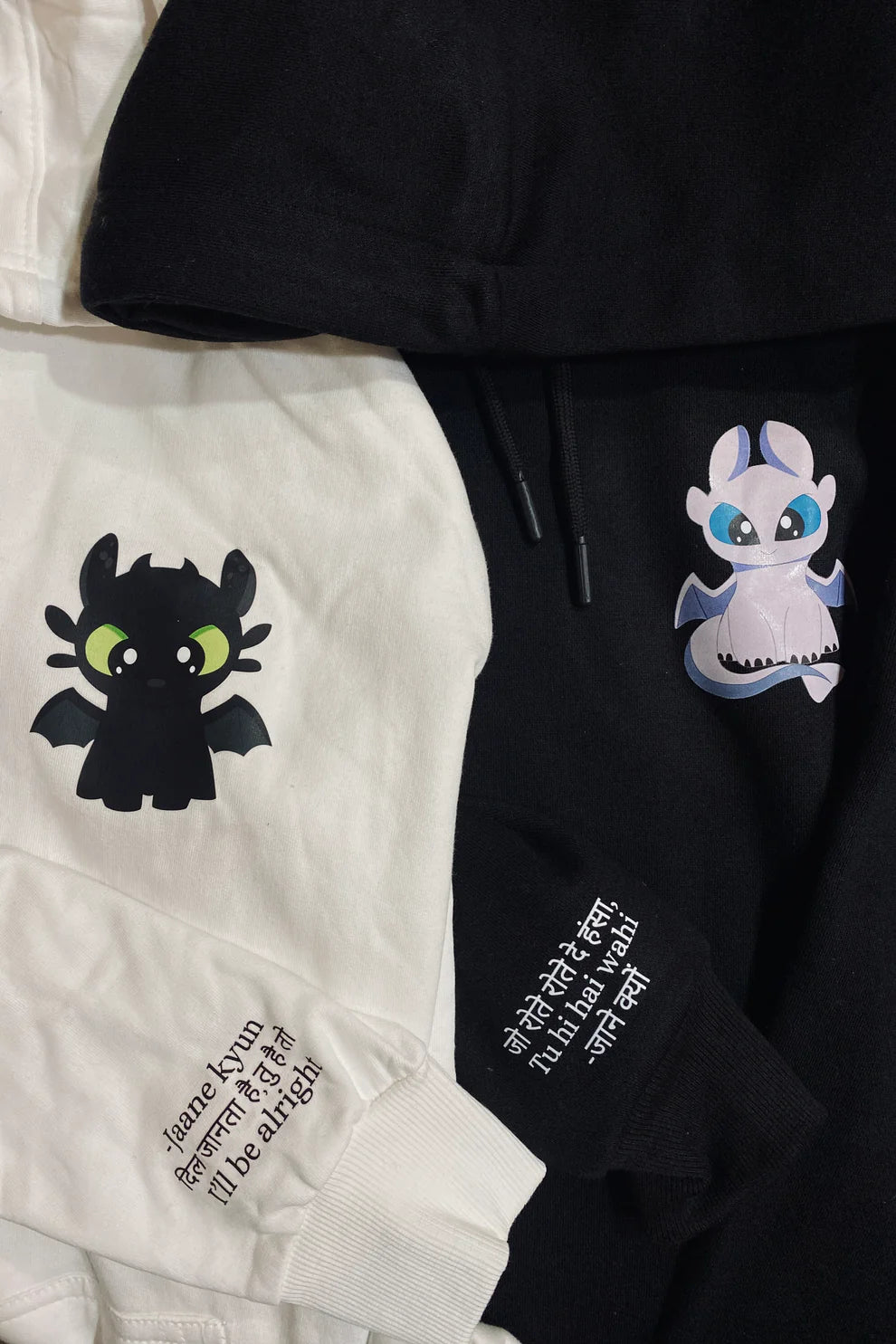 Pack of 2 : How To Train Your Dragons Printed Matching Hoodies with Printed Sleeves (Night and Light Dragons)
