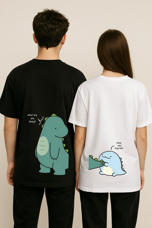 Pack of 2: Dinosaurs with Custom Texts Matching Oversized T-shirts (Back Side Printed)