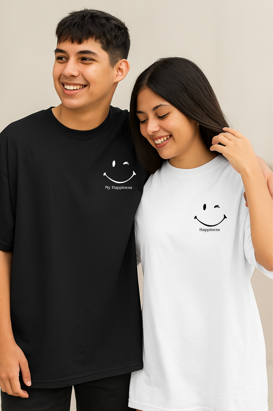 Pack of 2: Smileys with Custom Text Matching Oversized T-shirts (Front Side Printed)
