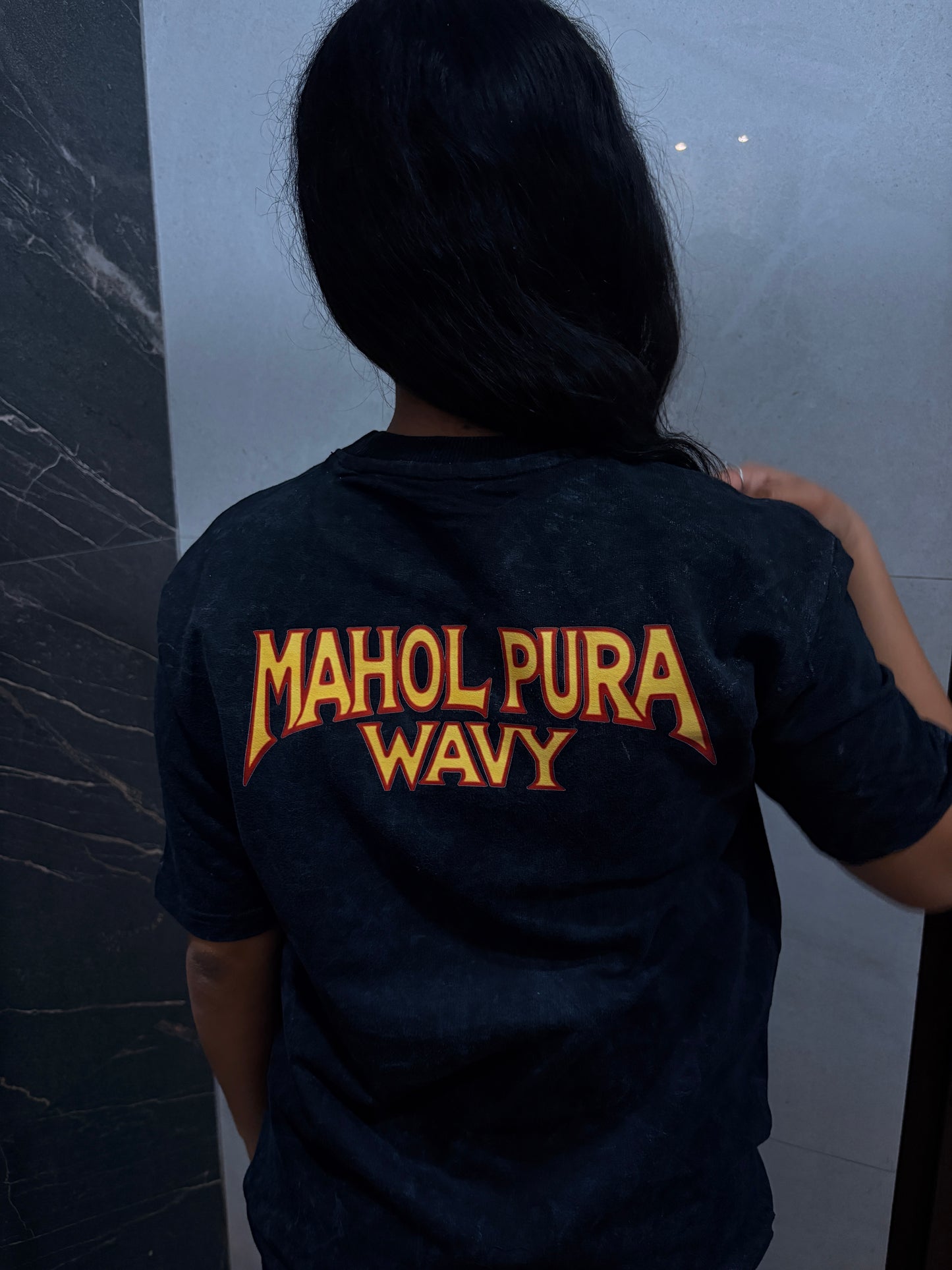 Karan Aujla P-Pop Culture Concert Acid Wash Oversized T-shirt (Mahol Pura Wavy)