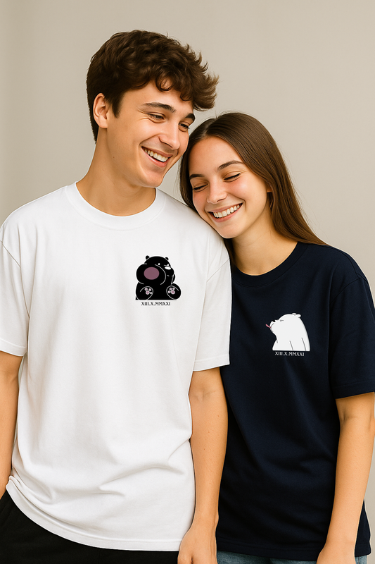 Pack of 2: Teasing Bears with Custom Text (We Three Bare Bears) Matching Oversized T-shirts (Front Side Printed)
