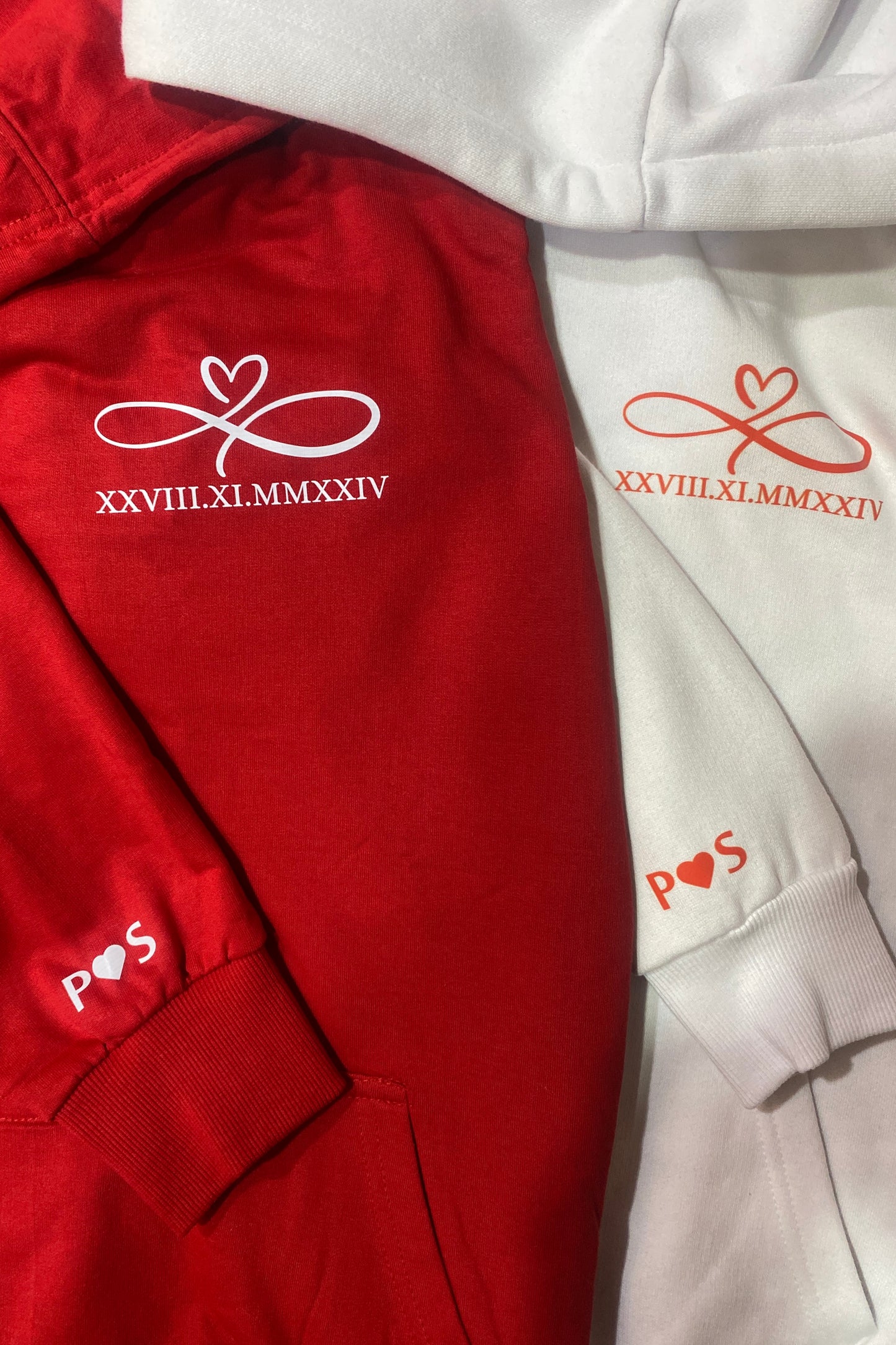 Pack of 2: Infinity Loop with Roman Date and Custom Printed Sleeves Couple Hoodies