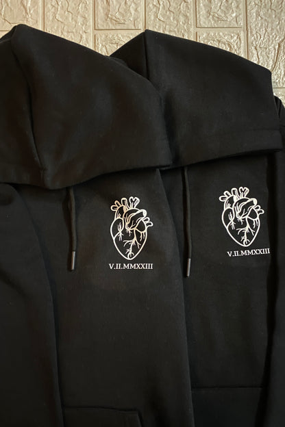 Pack of 2 : Custom Heart with Roman Date Printed Couple Hoodies