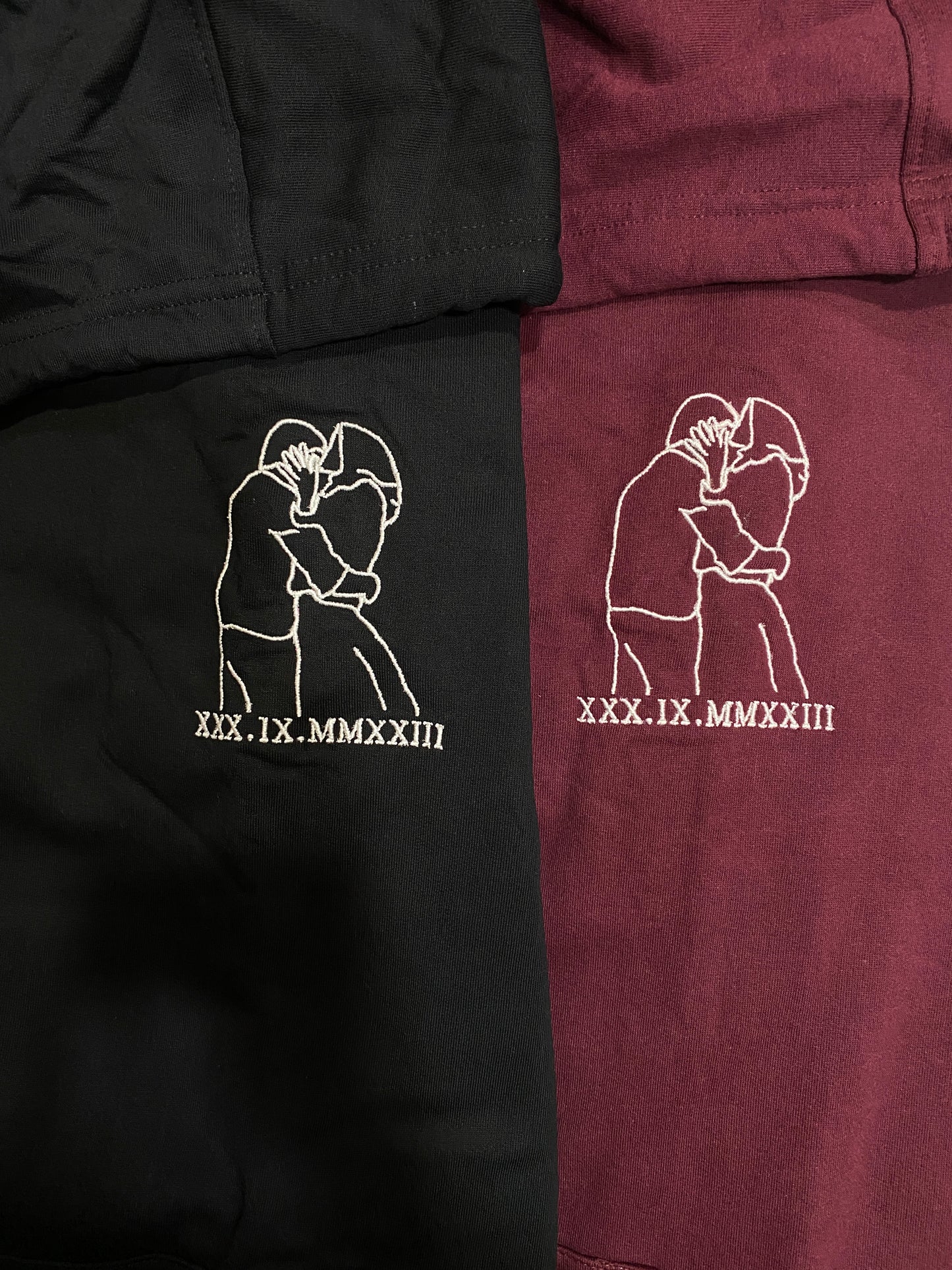 Pack of 2: Custom Line Art Embroidered Couple Hoodies