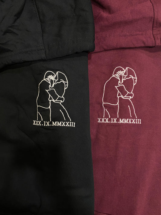 Pack of 2: Custom Line Art Embroidered Couple Hoodies