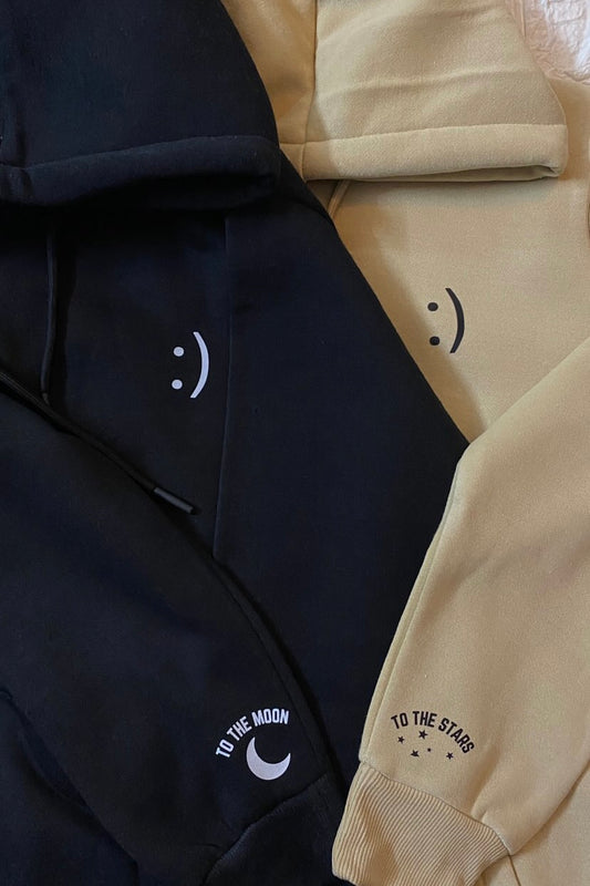 Pack of 2: Smiley Printed Matching Hoodies with Printed Sleeves ( You see all my light and You love all my dark)