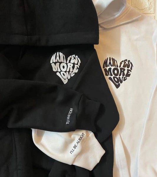 Pack of 2: Manifest More Love Couple Hoodies with Printed Sleeves (Customised)