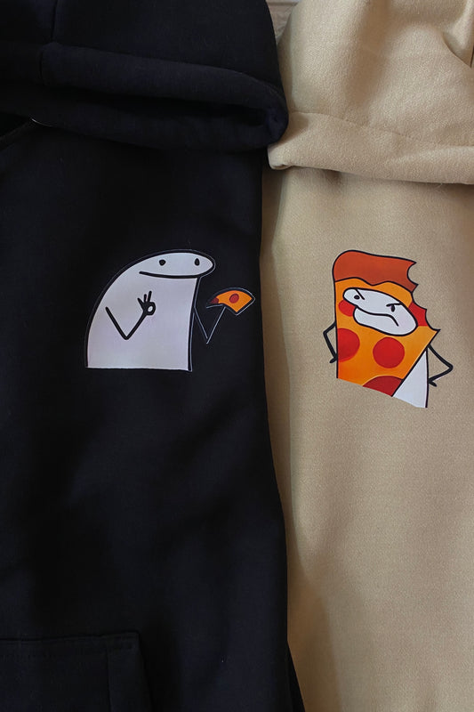 Pack of 2: Eating Pizza Slice Doodle Matching Printed Hoodies