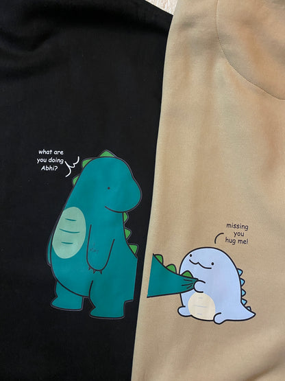 Pack of 2: Dinosaurs Matching Hoodies with custom text (back side printed only)