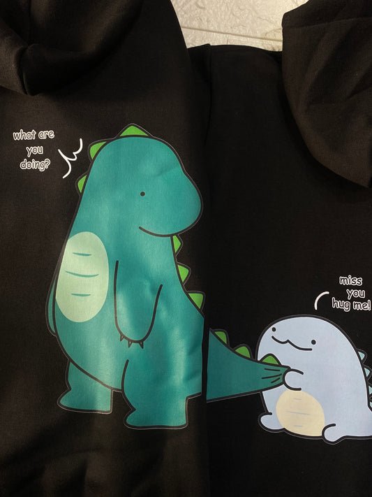 Pack of 2: Dinosaurs Matching Hoodies with custom text (back side printed only)