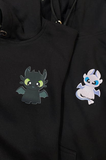 Pack of 2 : How To Train Your Dragons Printed Matching Hoodies with Printed Sleeves (Night and Light Dragons)