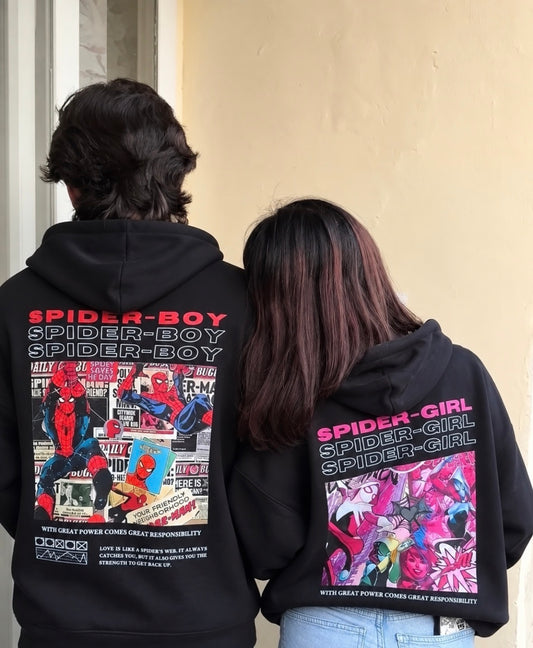 Pack of 2: Spiderboy and Spidergirl Matching Hoodies (Back Side Printed)