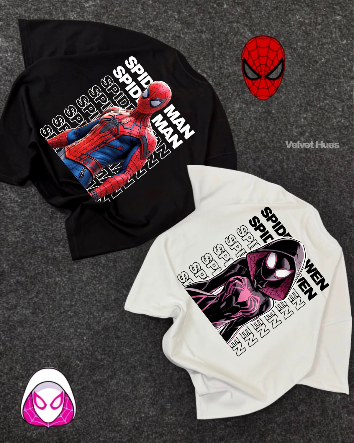 Pack of 2: Spider-Man and Spider-Gwen Matching Oversized T-shirts (Both Side Printed)