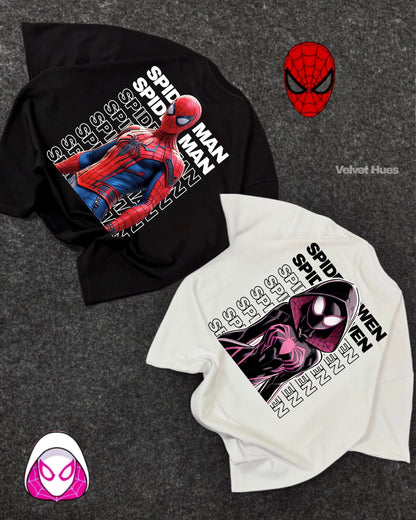 Pack of 2: Spider-Man and Spider-Gwen Matching Oversized T-shirts (Both Side Printed)
