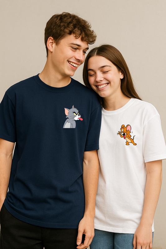 Pack of 2: Teasing Tom and Jerry Matching Oversized T-shirts (Front Side Printed)