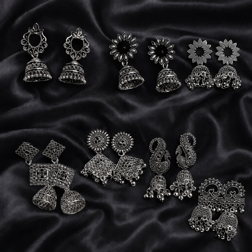 7 Oxidised Jhumkas Combo (Seven Oxidised Earrings Set)