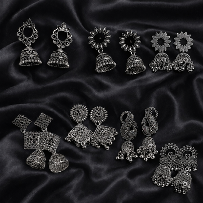 7 Oxidised Jhumkas Combo (Seven Oxidised Earrings Set)