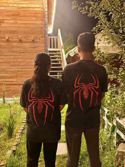 Pack of 2: Spider-Man Acid Wash Matching Oversized T-shirts (Both Side Printed)
