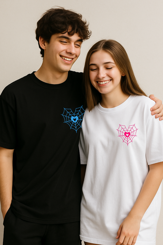 Pack of 2: Spider Web Matching Oversized T-shirts (Front Side Printed)