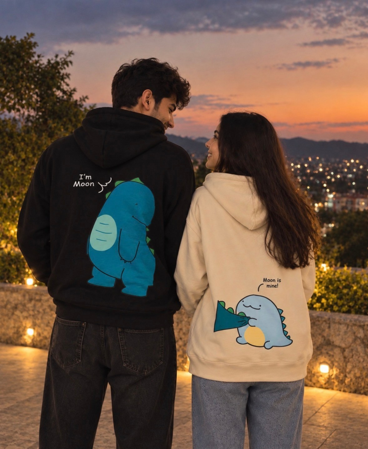 Pack of 2: Dinosaurs with Custom Texts Matching Hoodies (Back Side Printed)