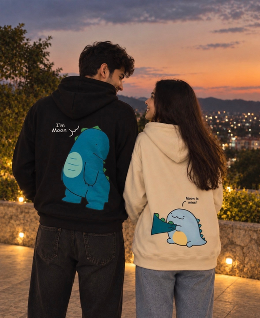 Pack of 2: Dinosaurs with Custom Texts Matching Hoodies (Back Side Printed)