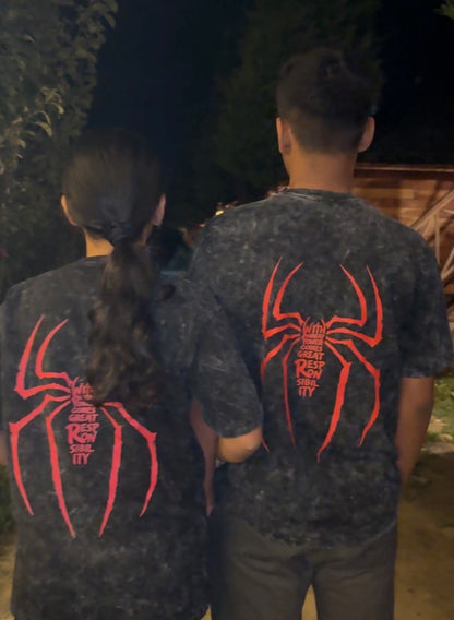Pack of 2: Spider-Man Acid Wash Matching Oversized T-shirts (Both Side Printed)