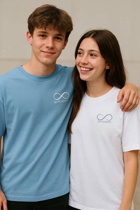 Pack of 2: Infinity Loop with Custom Text Matching Oversized T-shirts (Front Side Printed)