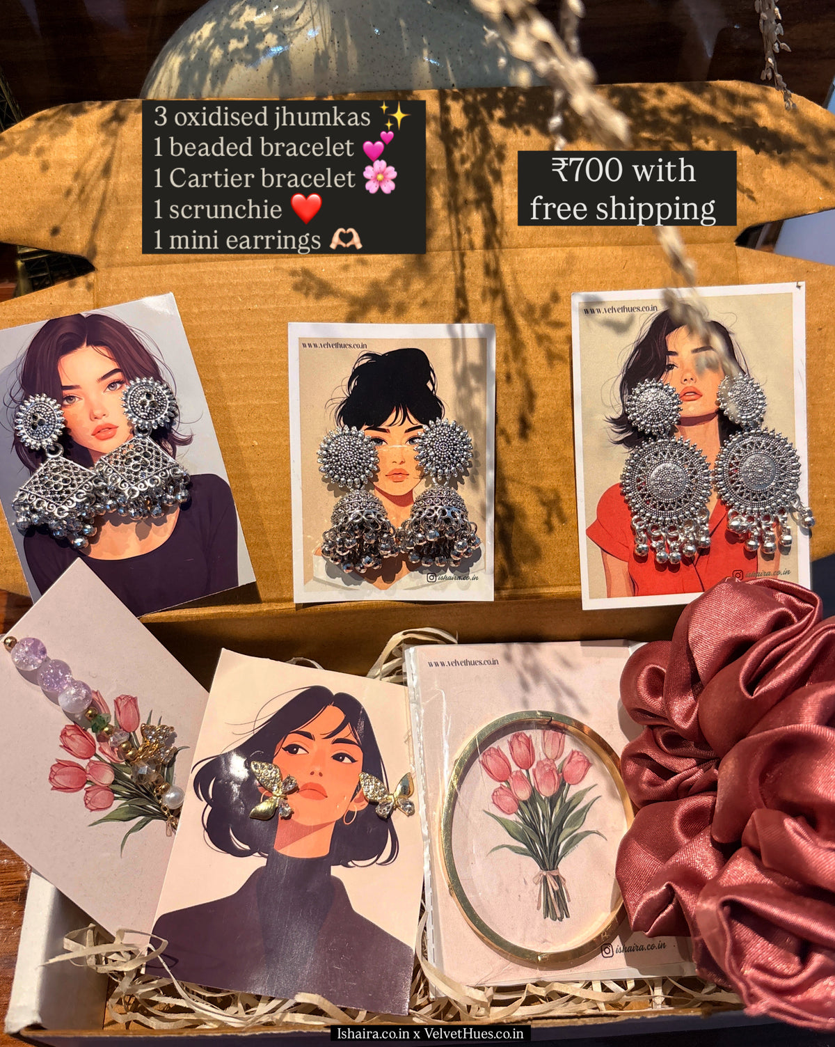 Cute Jewellery Hamper for Her (Oxidised Jhumkas, accessories and more)
