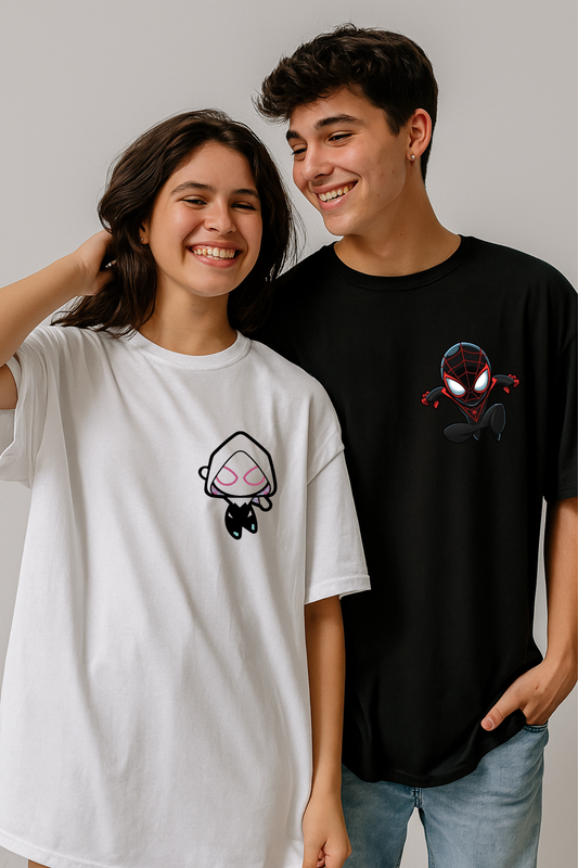 Pack of 2: Gwen and Miles Morales Matching Oversized T-shirts (Front Side Printed)