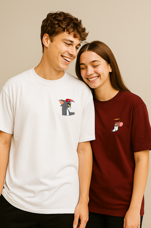 Pack of 2: Tom and Jerry Matching Oversized T-shirts (Front Side Printed)