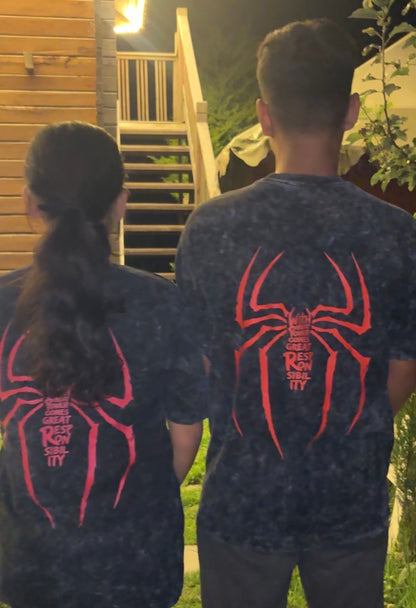 Pack of 2: Spider-Man Acid Wash Matching Oversized T-shirts (Both Side Printed)