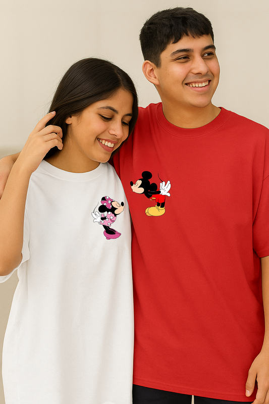 Pack of 2: Mickey Mouse and Minnie Mouse Matching Oversized T-shirts (Front Side Printed)