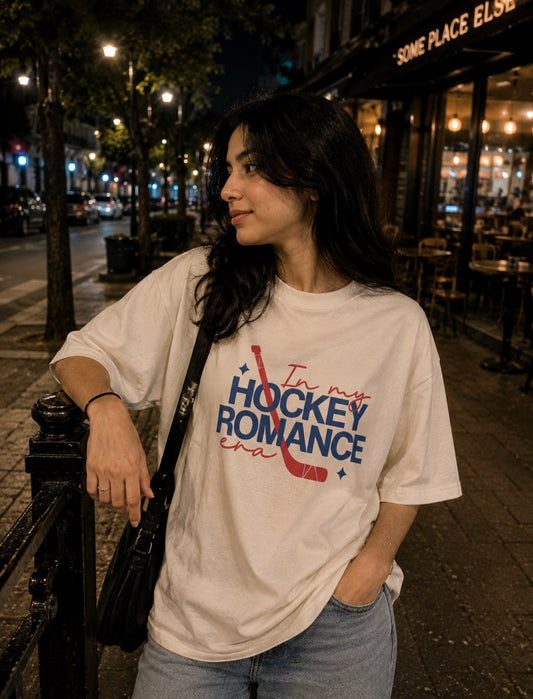 In My Hockey Romance Era Off Campus Unisex Classic Oversized T-shirt (Front Side Printed)