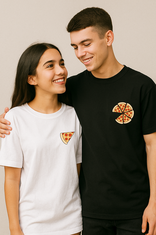 Pack of 2: Pizza Slice and Pizza Matching Oversized T-shirts (Front Side Printed)