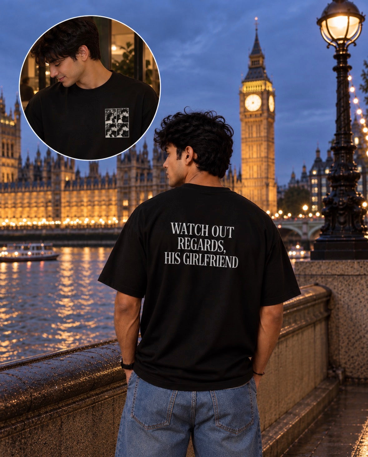 Watch Out, Regards his Girlfriend Customised Oversized T-shirt (Both Side Printed)