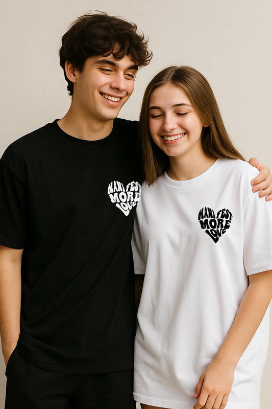 Pack of 2: Manifest More Love Matching Oversized T-shirts (Front Side Printed)