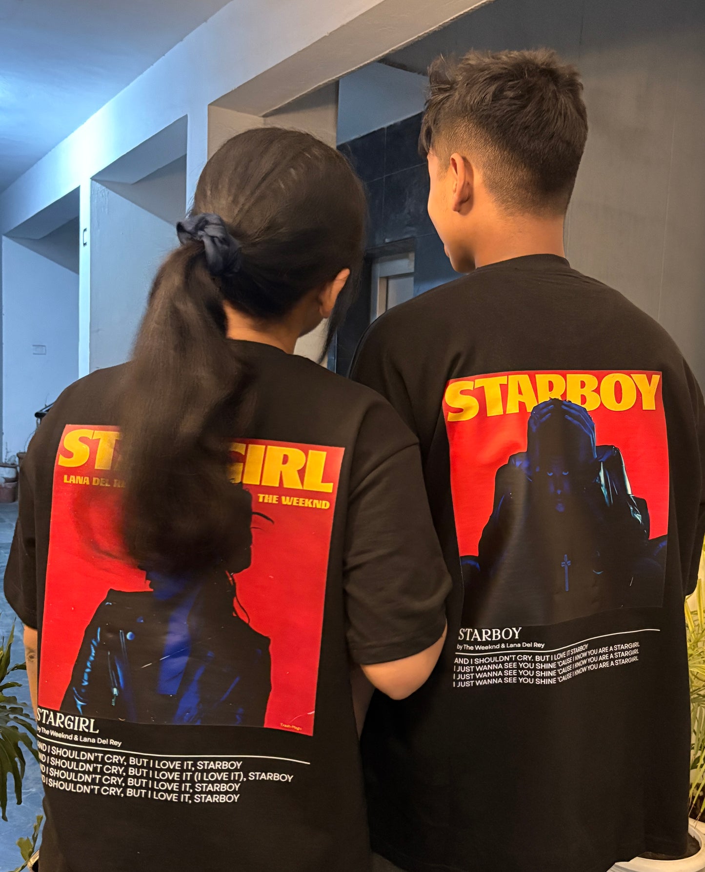 Pack of 2: StarBoy and StarGirl Matching Oversized T-shirts (Back Side Printed)