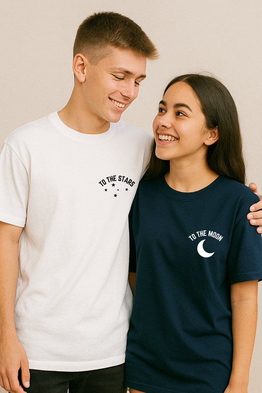 Pack of 2: To the stars and To the moon Matching Oversized T-shirts (Front Side Printed)
